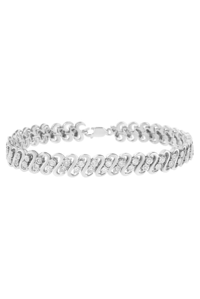 1/4 cttw Round-Cut Diamond Double Row Wrapped S-Link Bracelet